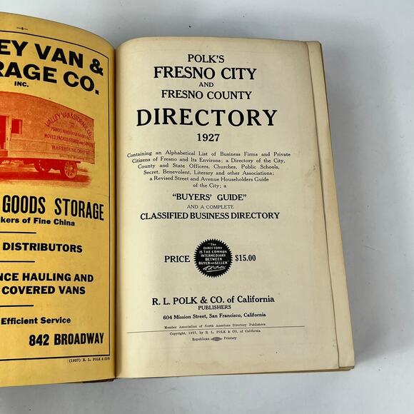 1927 CA Fresno City/County Directory Polk Classified Business Ancestry Genealogy - Picture 10 of 16